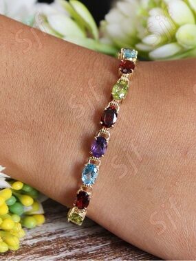 BRAND NEW Women’s Multicolor Gemstone Tennis Bracelet - Rose Gold PLATED